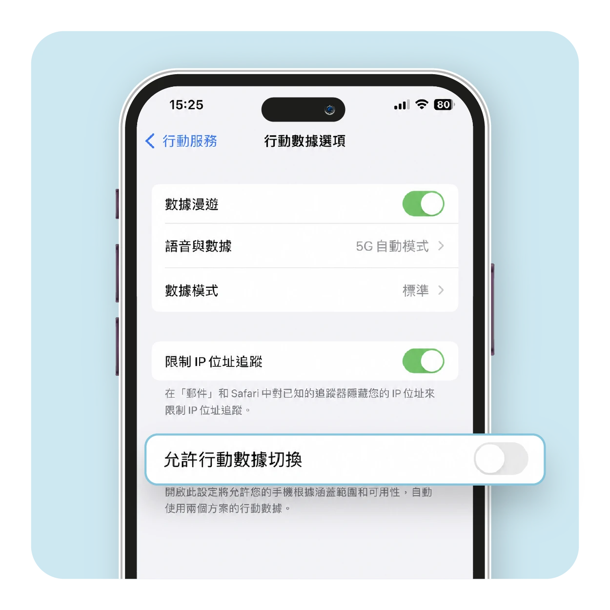 iPhone 關閉行動數據切換